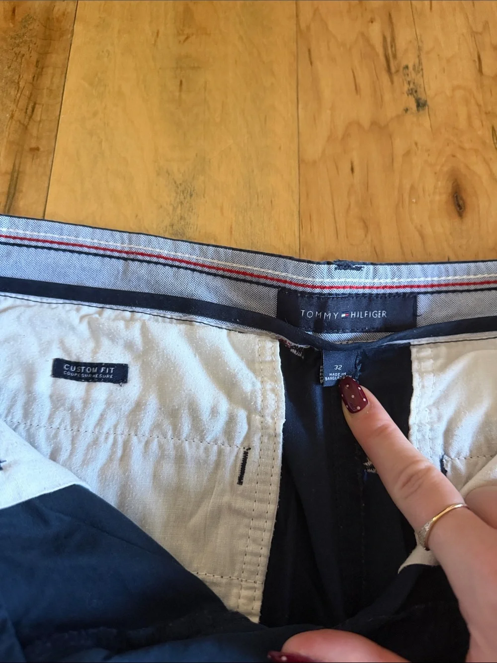 Tommy Hilfiger Navy Cotton Shorts with Red & White Flag Embroidery